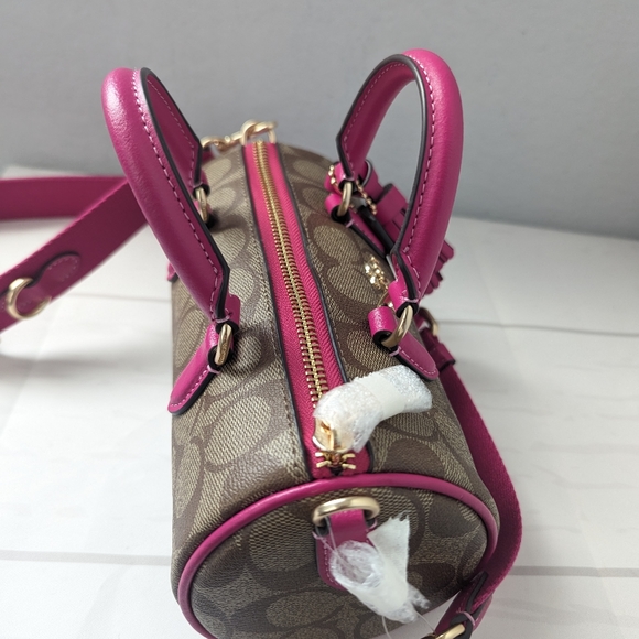 NWT COACH CB874 Lacey Crossbody In Signature Canvas & Leather Khaki/Cerise - Picture 6 of 6